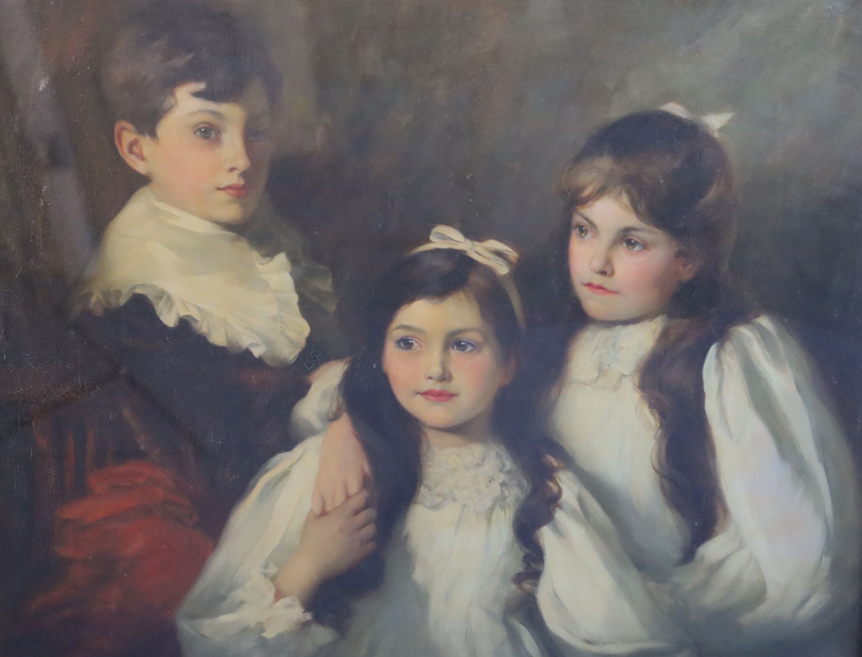 Alfred Hitchens (1861-1942) Triple portrait of the McAulay siblings, oil on canvas